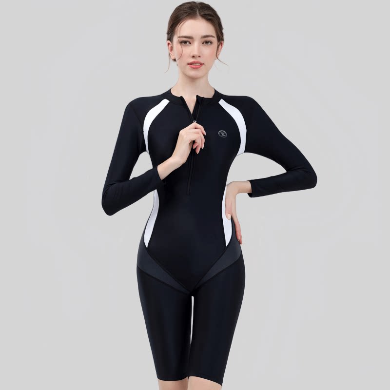 长袖游泳衣女款连体保守温泉大码微胖专业训练游泳馆专用潜水泳衣