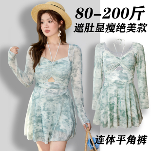 高级200斤泳装 泳衣女大码 胖mm连体保温泉守遮肚显瘦日系性感法式