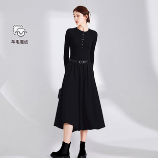 花苞裙两穿V领 收腰长款 高腰显瘦针织连衣裙女2025秋冬新款 法式