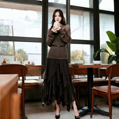 真两件长裙套装 立体花边吊带连衣裙 圆领长袖 春季 针织衫 优雅显瘦