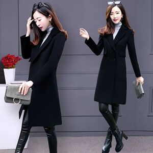 小个子毛呢外套女中长款2023秋冬新款通勤韩版简约修身显瘦工作服
