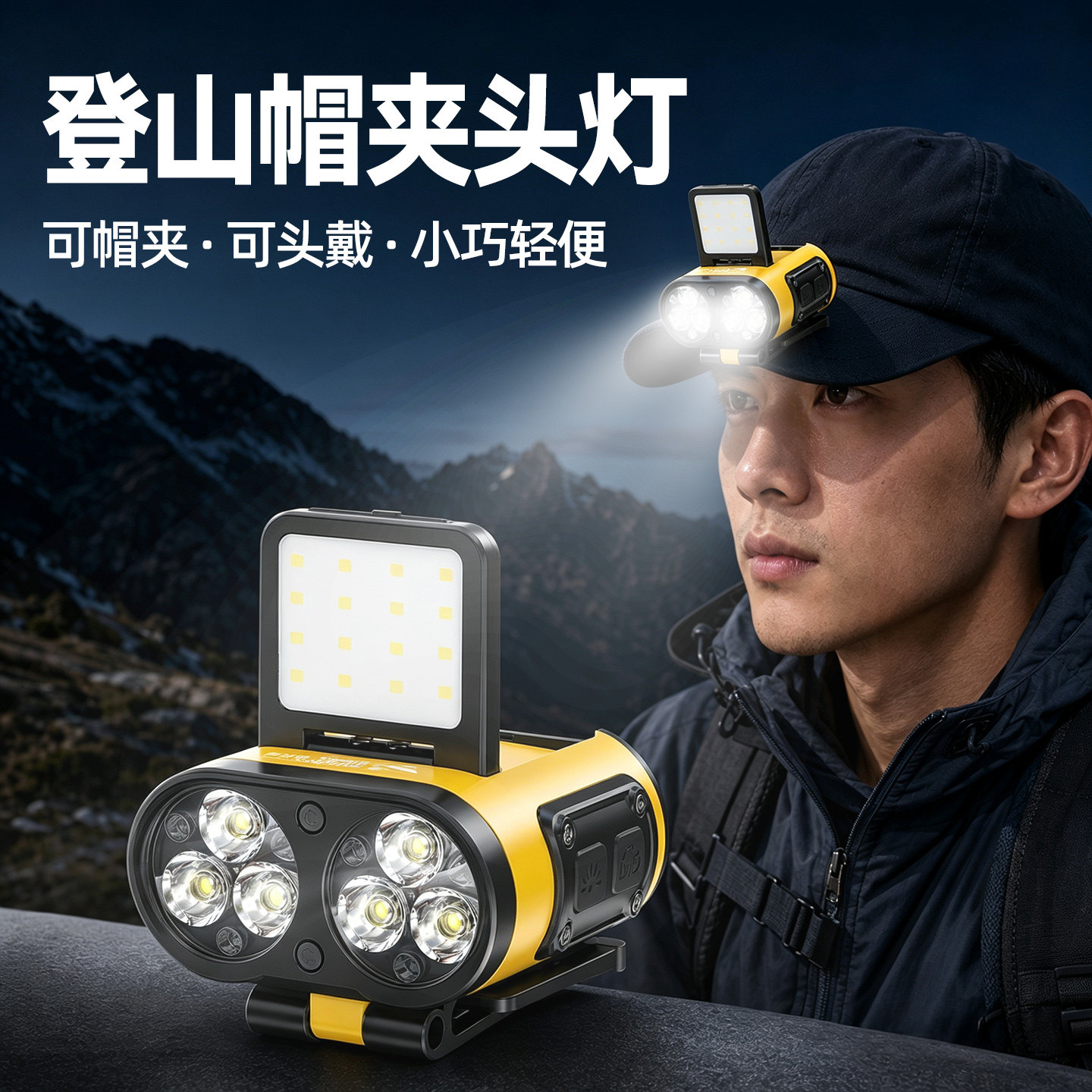 头灯头戴式帽夹灯强光充电户外登山钓鱼野外专用超长续航超亮防水