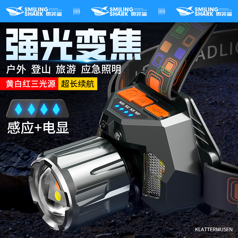 头灯2024新款强光超亮夜钓鱼赶海专用头戴式手电筒感应长续航充电
