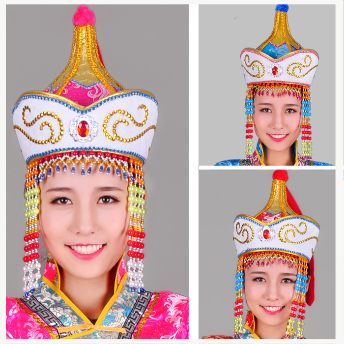 蒙古帽子女蒙族民族风演出成人舞蹈舞台帽子蒙古舞帽子蓝色红色