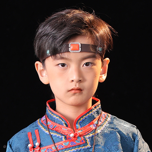 蒙古族头饰新款蒙古族男童皮蒙古族儿童演出头饰蒙古服小孩头饰