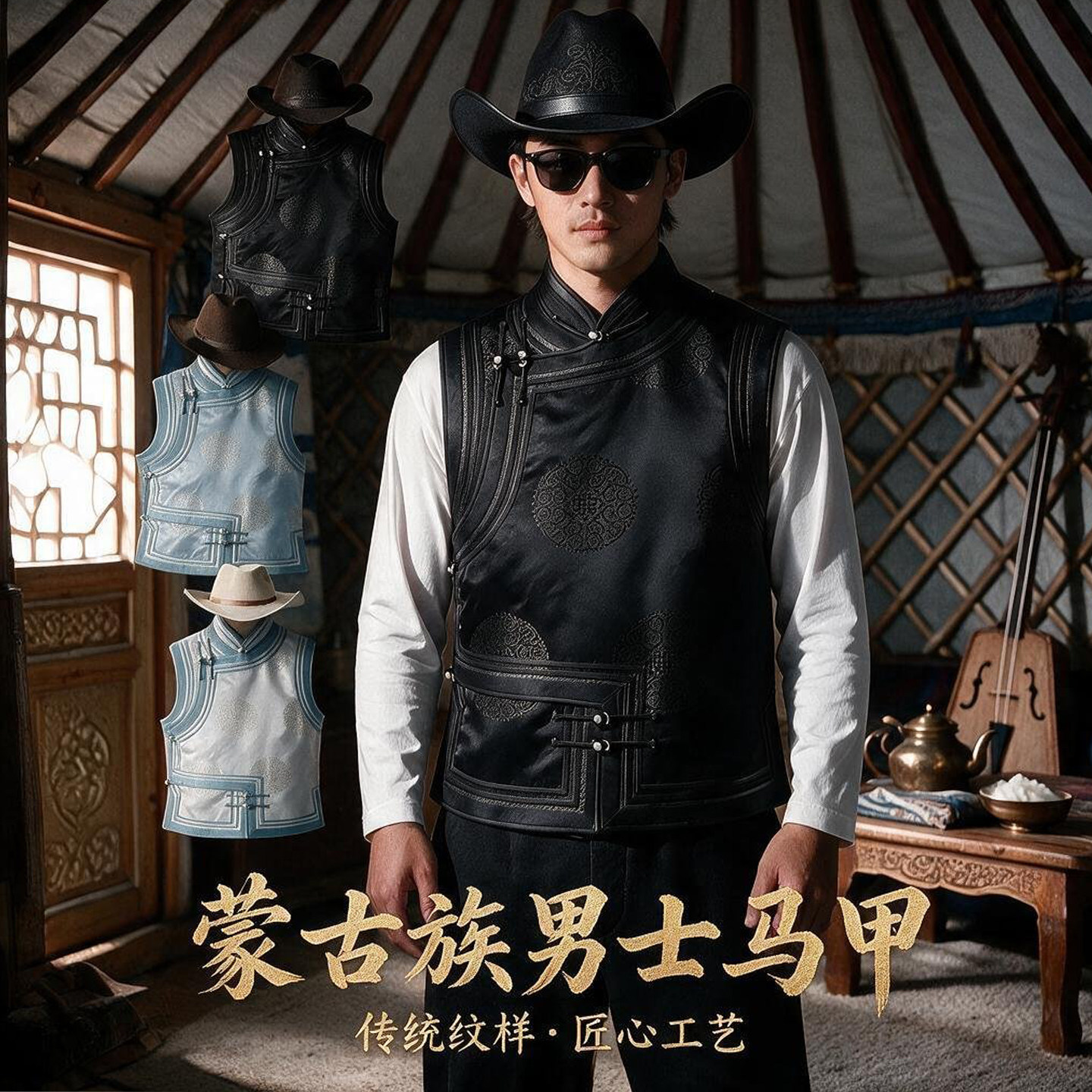 蒙嘉人新式蒙古男马甲民族风