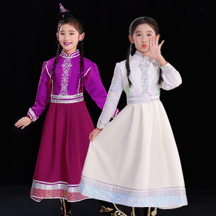 蒙古族舞蹈演出服女儿童蒙族女孩蒙古袍元旦演出服蒙族日常生活装