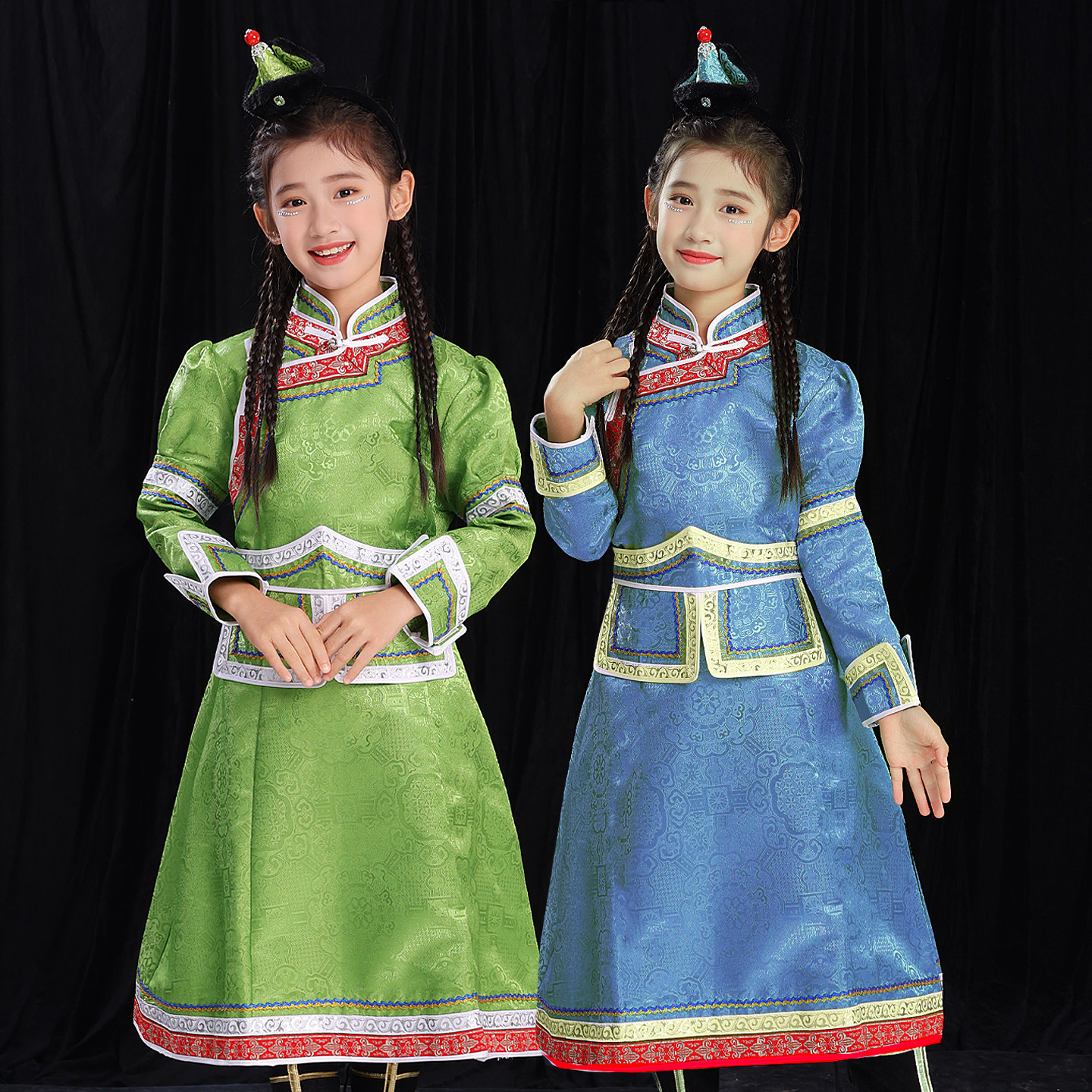 儿童蒙古袍日常生活装蒙古族服装女童女孩六一元旦演出服幼儿园