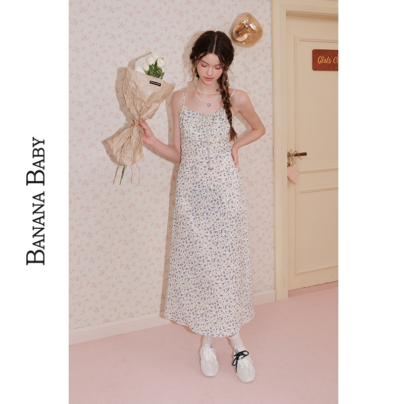 BANANA BABY2025年夏季新款小清新度假风吊带连衣裙女碎花长裙子