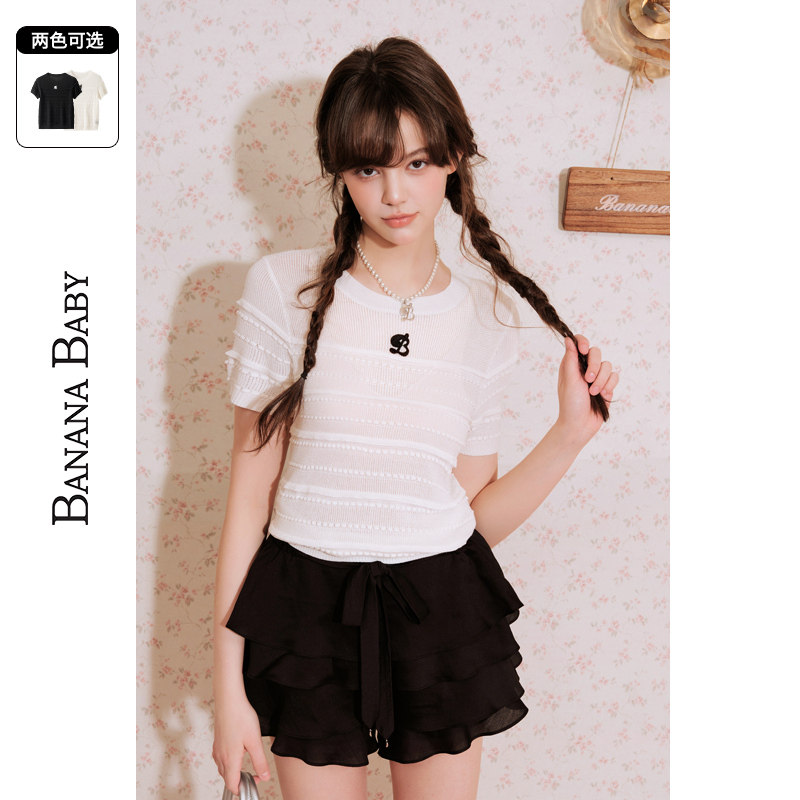 BANANA BABY2025年特惠清仓小香风镂空短袖针织衫女圆领薄款上衣,女装/女士精品,毛针织衫,淘宝优惠券,粉丝福利购,淘宝优惠卷