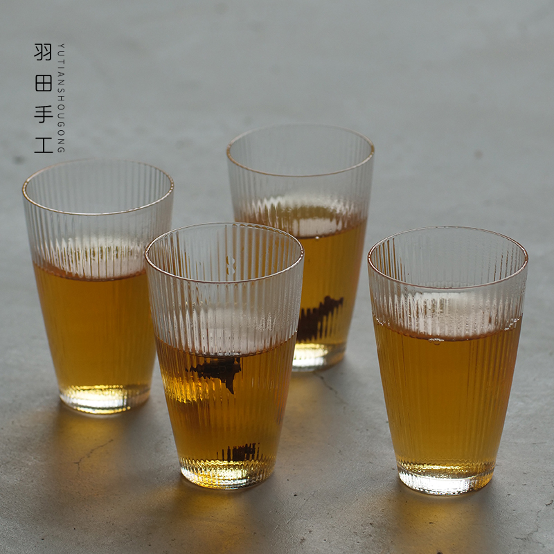 日式风竖条纹耐热玻璃透明小茶杯