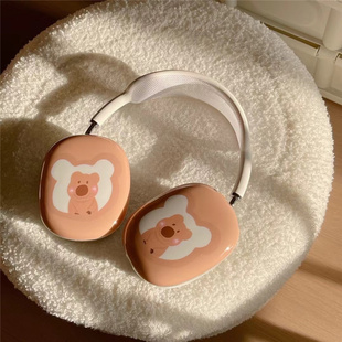 女款 头戴式 Max耳机保护套applemax新款 日韩卡通可爱奶茶色小熊适用苹果AirPods 蓝牙耳机硅胶保护套全包软壳