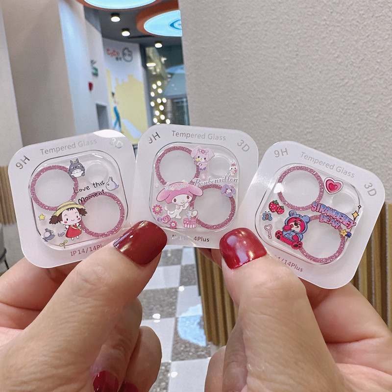 卡通闪钻透明苹果16玻璃镜头膜