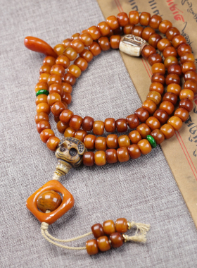 藏式手串天然牦牛骨桶珠做旧牛骨108颗DIY佛珠项链包浆玉化牦牛骨