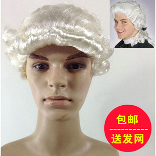 律师头套法官假发短卷发男女成人儿童钢琴家宫廷舞台表演道具假发