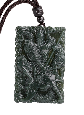 精雕新疆和田玉青玉关公吊坠男士项链玉牌关二爷吊坠男款挂件