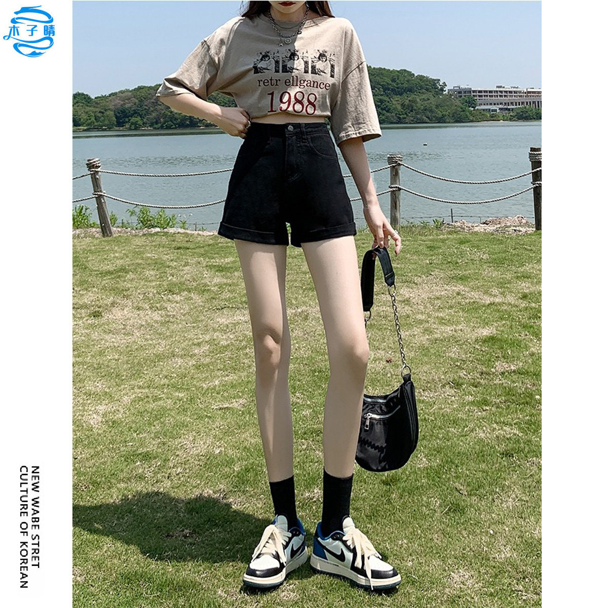 黑色牛仔短裤女2025夏季薄款高腰卷边a字甜辣风穿搭显瘦热裤ins潮