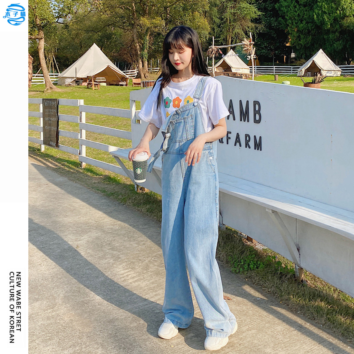 森系可爱小个子工装牛仔背带裤女2025夏季新款宽松减龄阔腿长裤子