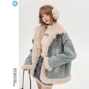 小众设计感冬季牛仔羊羔毛外套女2025年新款小香风高级感加绒棉服