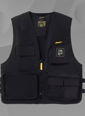 李宁正品工装马甲男女同款夏新款开衫无袖宽松多口袋外套AMDR057