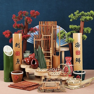 日料刺身摆盘装饰花草竹篱笆酒店烤肉菜品盘饰日式刺身拼盘装饰品