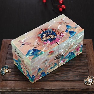 非遗螺钿首饰盒贝母漆器双开门收纳盒高档精致中式结婚礼物妆奁盒