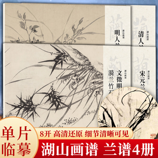 湖山画谱兰谱全4册 宋元明清文徵明漪兰竹石图 单片散装册页立轴散页盒装高清还原正版 中国画兰花作品临摹卡 名家花鸟画教程书籍