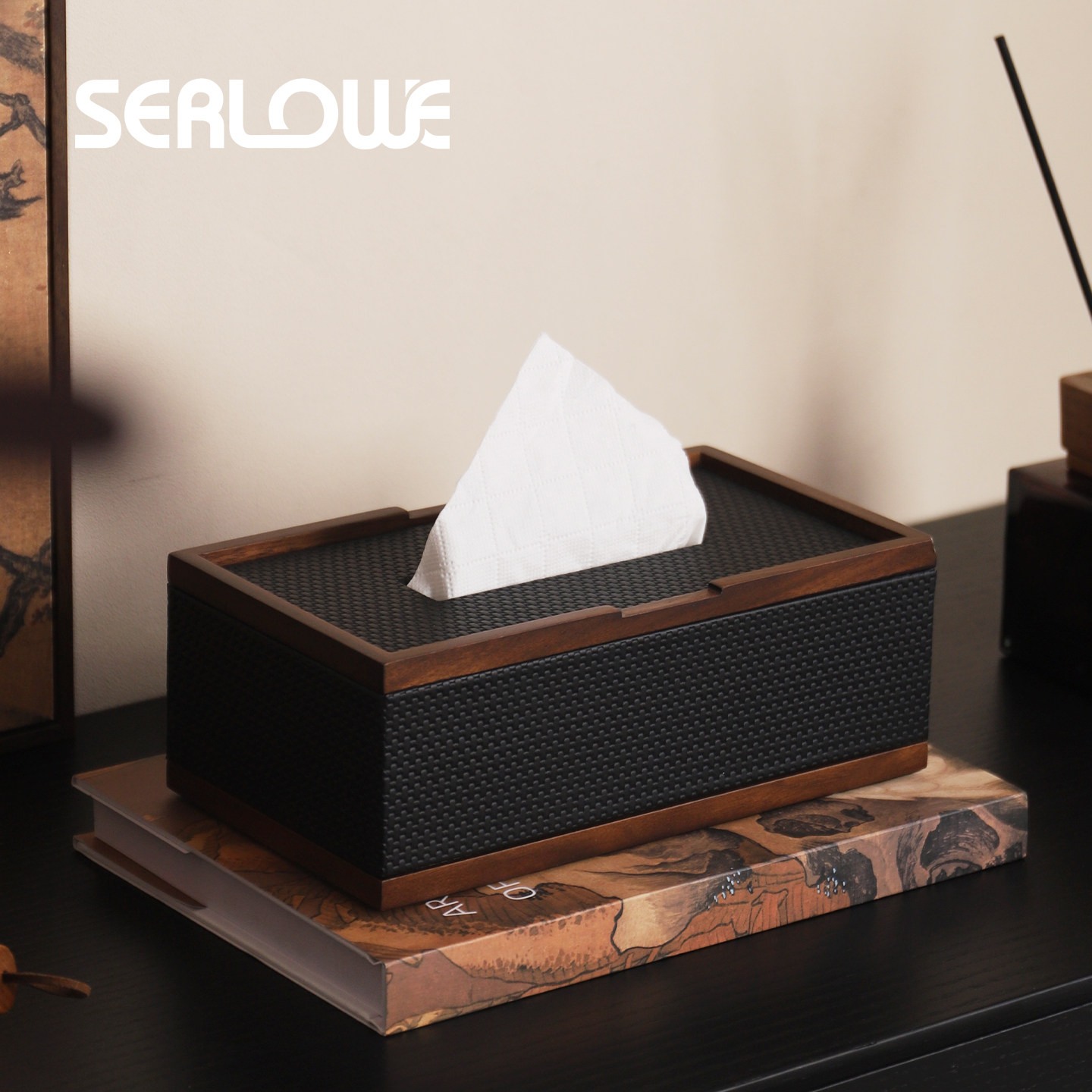 中古风胡桃木纸巾盒轻奢家用茶几抽纸盒高级感酒店办公桌收纳盒