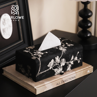 国风织锦缎刺绣纸巾盒