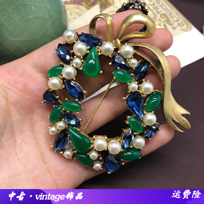 文艺复古风胸针做旧金镶珍珠宝石