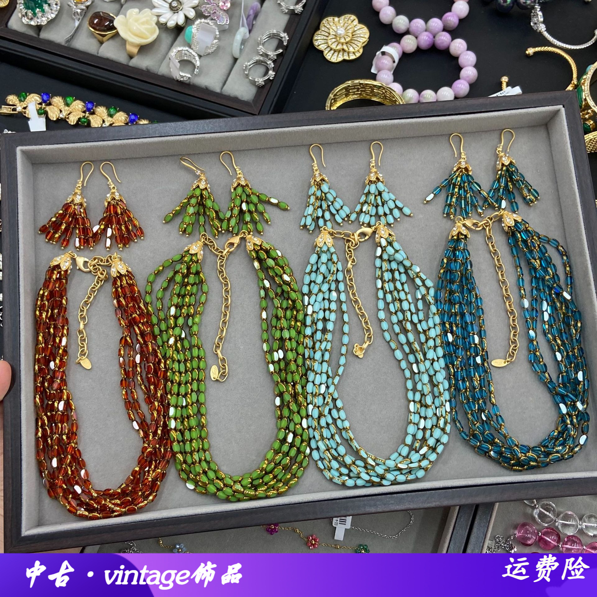 中古宫廷风多层水晶珠项链锁骨链