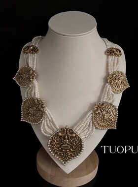 复古宫廷风白色珠镶嵌设计感项链