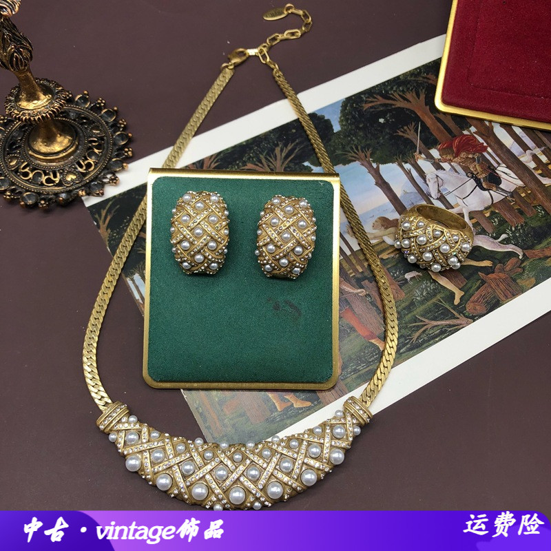 西洋中古饰品做旧金珍珠莱茵石镶