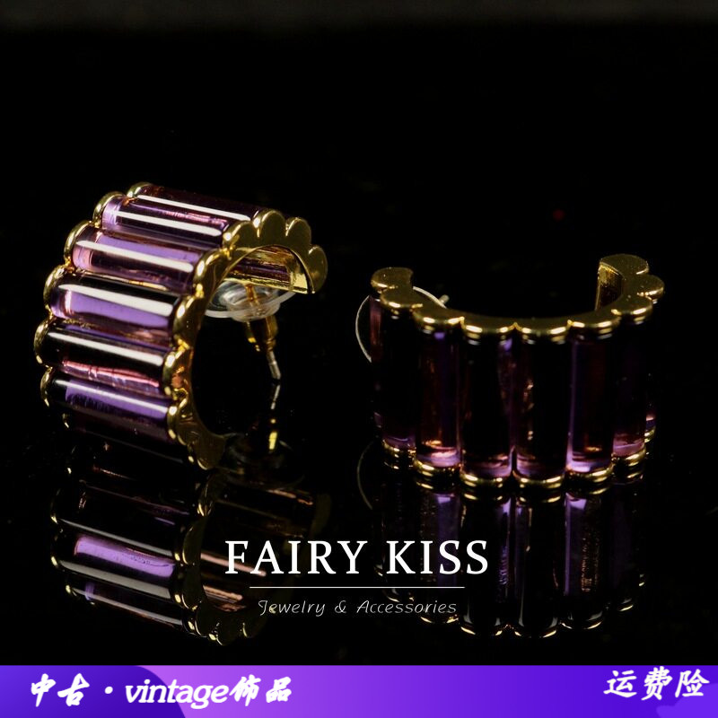 精致轻奢C圈设计感耳钉紫色简约