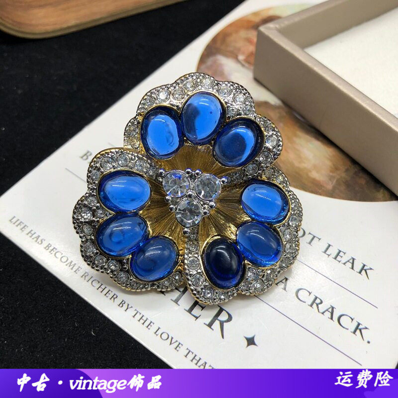 复古vintage花朵胸针蓝色轻奢高