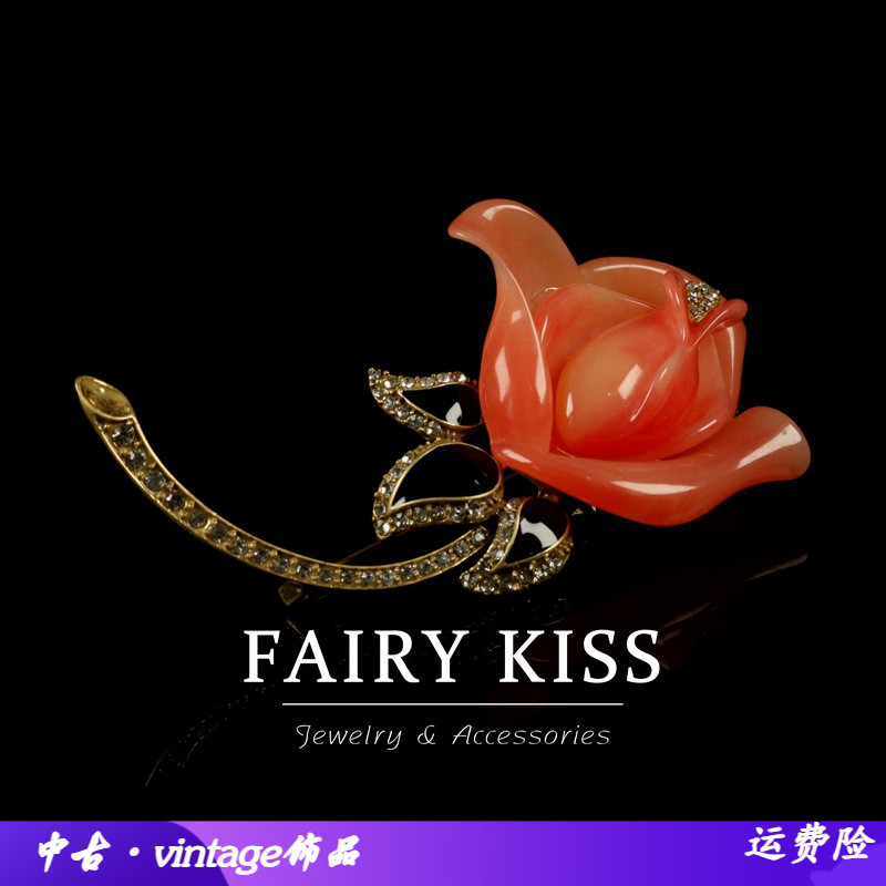 中古精致仿真珐琅镶钻花朵甜美气