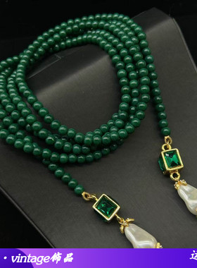 法式复古小众设计异形珍珠绿色水