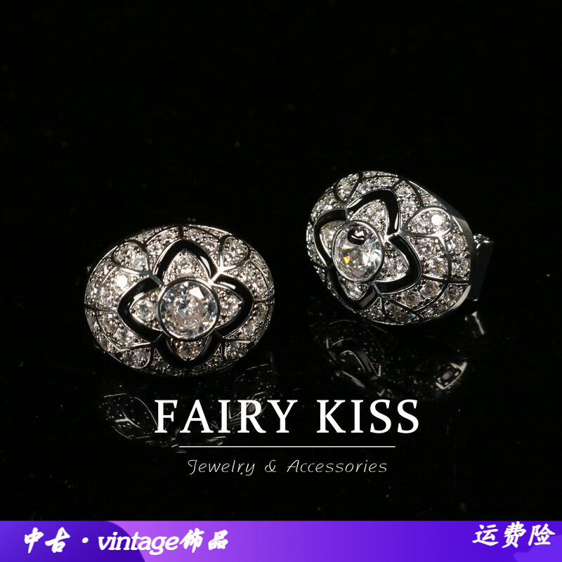 中古铜蜡镶工艺镶钻珐琅设计感耳