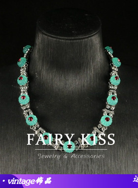 vintage精致复古项链果冻镶彩钻