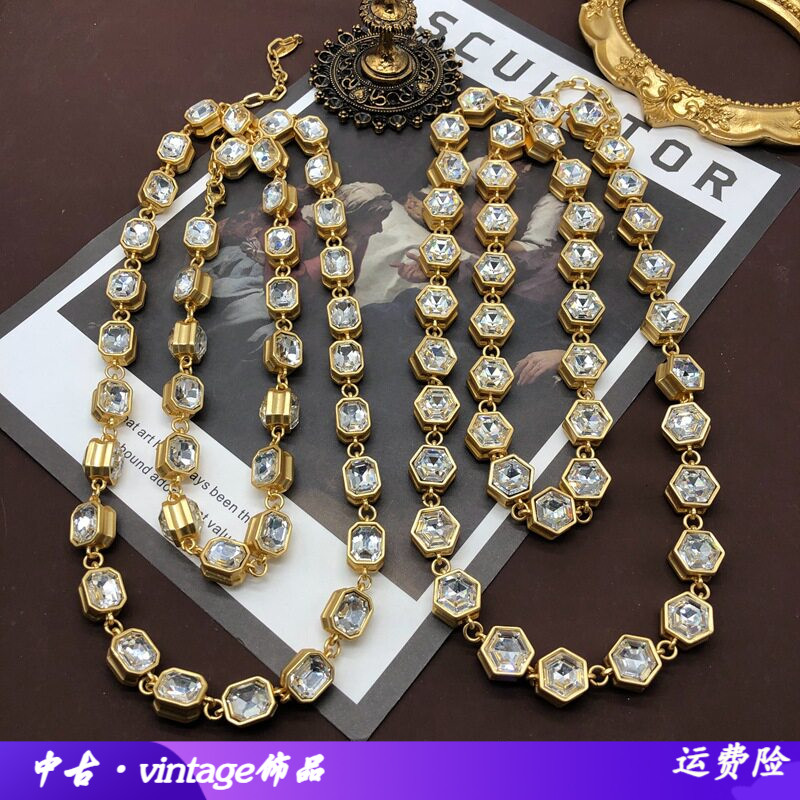 中古vintage饰品金色竹节菱形毛