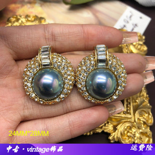 简约气质灰色巴洛克珍珠水晶宝石项链耳钉耳夹套装复古百搭锁骨链