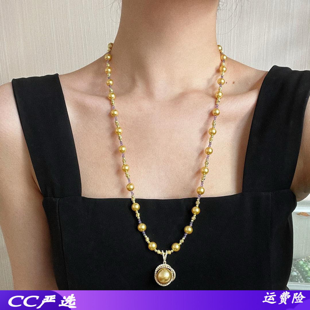 复古美拉德设计感暖金人造水晶珍