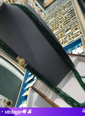 中古风饰品多股绿色满天星水晶项链小珠长款项链花朵圆扣毛衣链