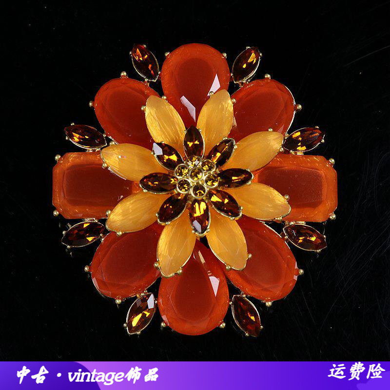 新款三层花朵合金电镀真金大胸针