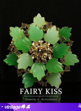 绿色清新精致百搭小众双层树叶胸针套装青岛vintage中古饰品