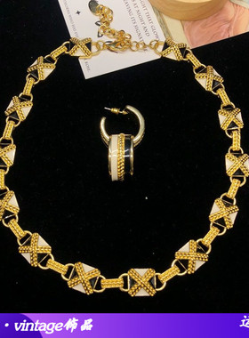 优雅气质经典黑白珐琅釉项链C字