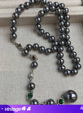 施家高级灰色珍珠锆石项链通勤百