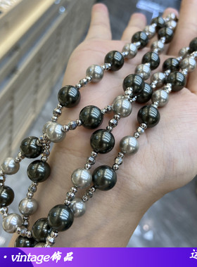 倪妮明星同款灰色拼色10mm施家珍