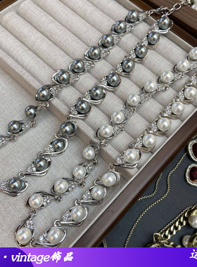 施家灰色珍珠项链水滴锆石叠戴颈链潮牌高级原创设计choker锁骨链