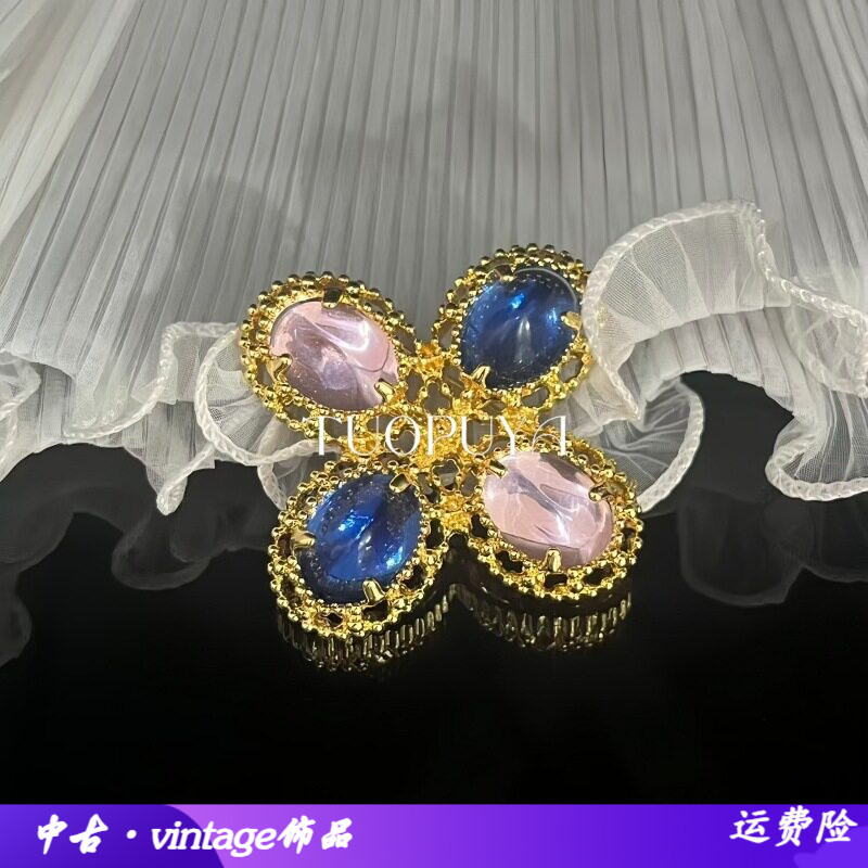 复古宫廷风镶宝石胸针轻奢设计感